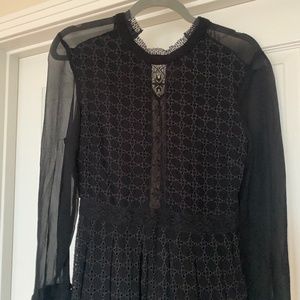 Sheer Back & Sleeve Black Dress